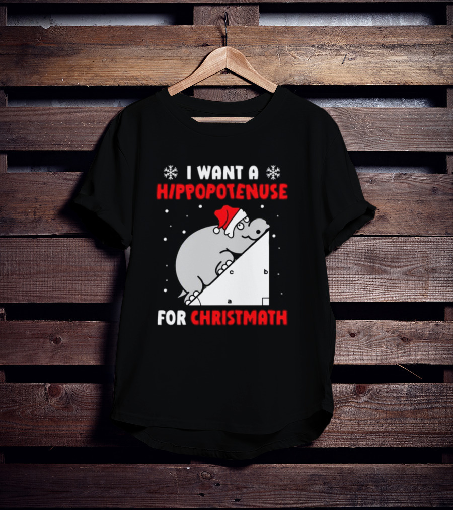 I Want A Hippopotenuse For Christmath Santa Hippo Geometry T-Shirt