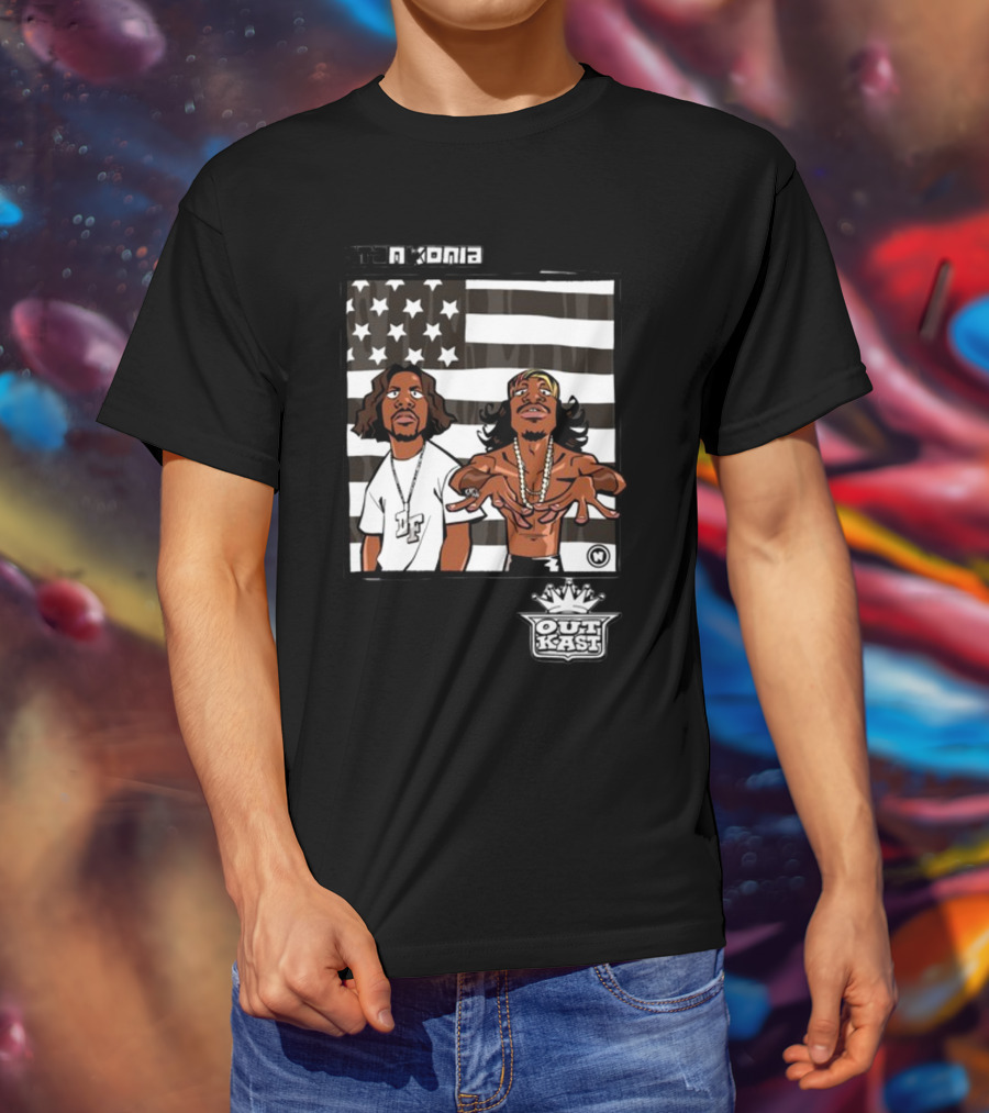 Stankonia Outkast Cartoon Style Stars And Stripes Duo Art By Nuri Durr T-Shirt