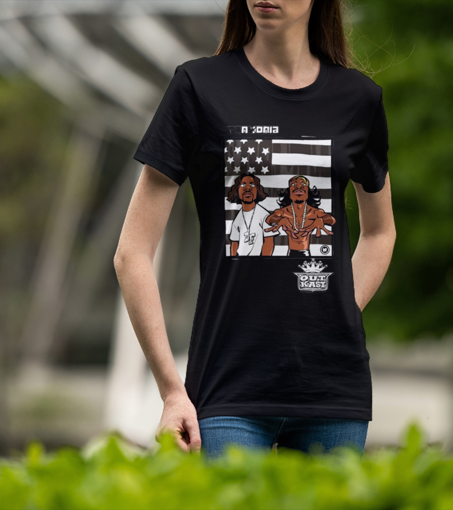 Stankonia Outkast Cartoon Style Stars And Stripes Duo Art By Nuri Durr T-Shirt