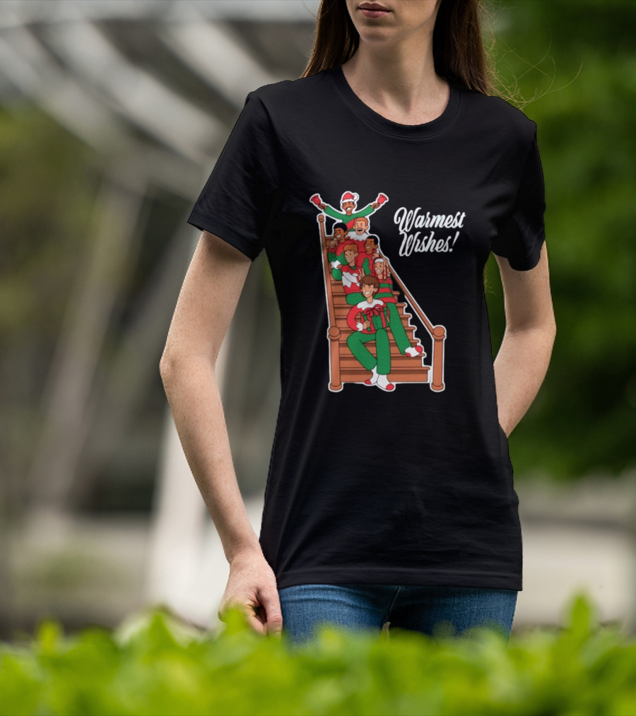 Warmest Wishes Holiday Family Celebration On Stairs T-Shirt