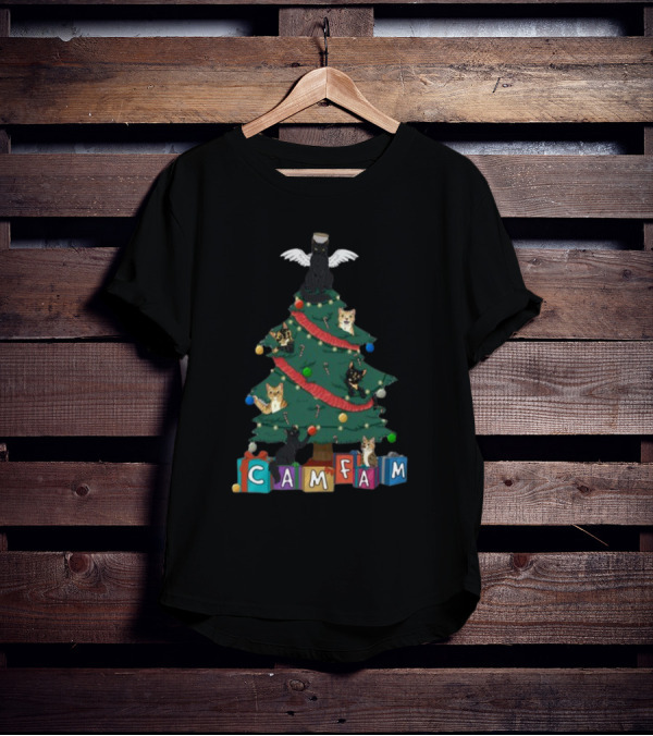 Cam Fam Christmas Cats On Festive Tree With Presents T-Shirt