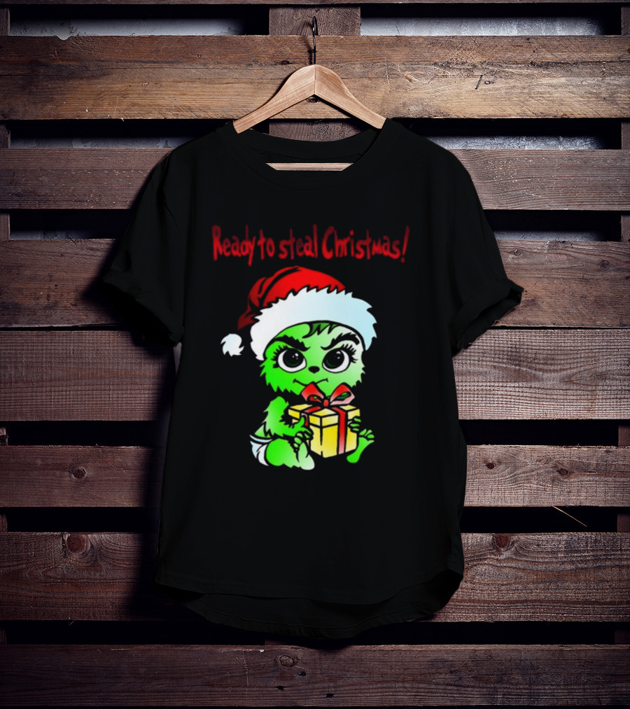 Cathygraphics3 Ready To Steal Christmas Green Santa Hat Gift T-Shirt