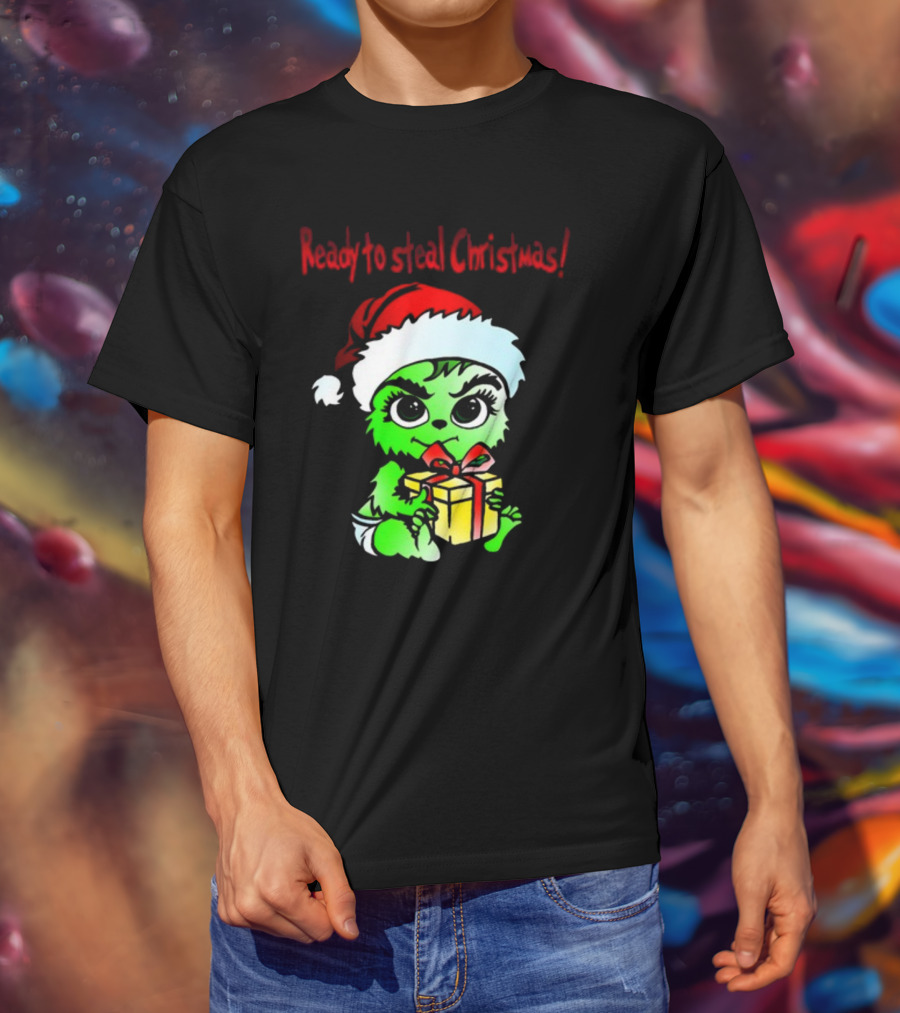 Cathygraphics3 Ready To Steal Christmas Green Santa Hat Gift T-Shirt