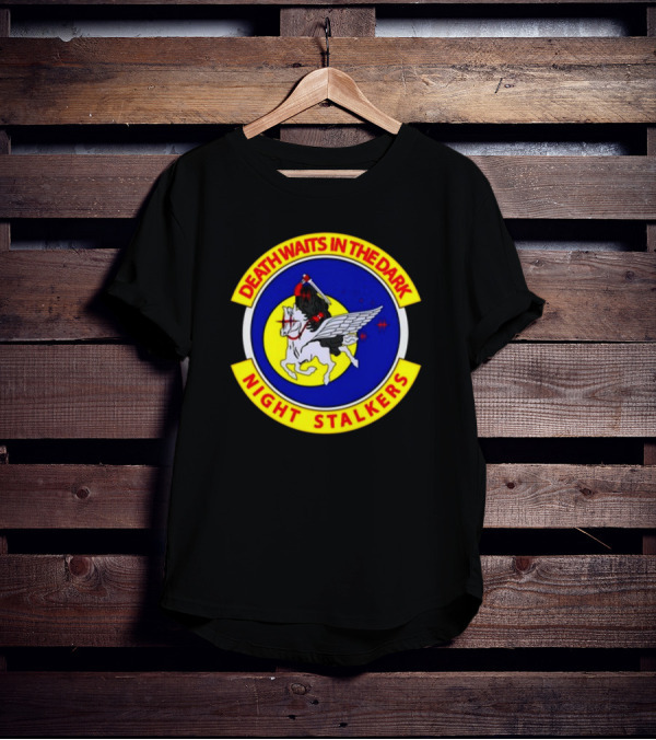 Death Waits In The Dark Night Stalkers Pegasus Emblem T-Shirt
