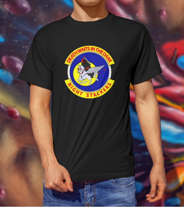 Death Waits In The Dark Night Stalkers Pegasus Emblem T-Shirt