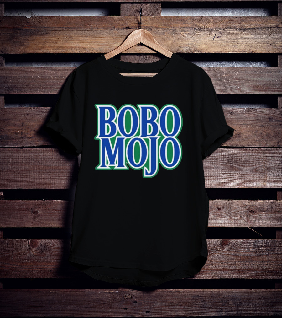 BOBO MOJO Retro Bold Blue And Green Text T-Shirt