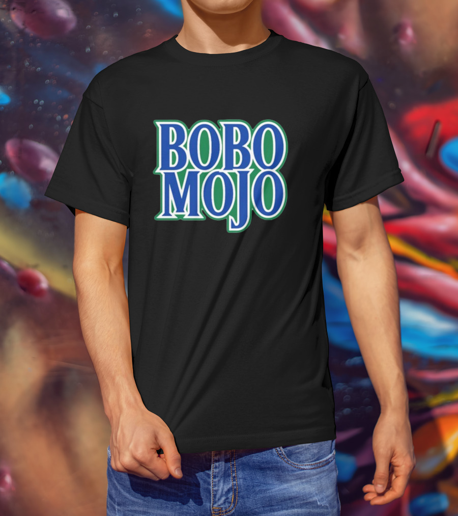 BOBO MOJO Retro Bold Blue And Green Text T-Shirt