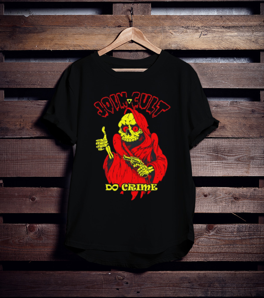 Join Cult Do Crime Grim Reaper Skeleton With Gun T-Shirt