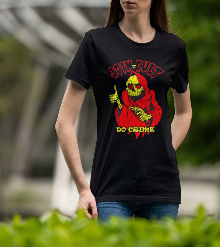 Join Cult Do Crime Grim Reaper Skeleton With Gun T-Shirt