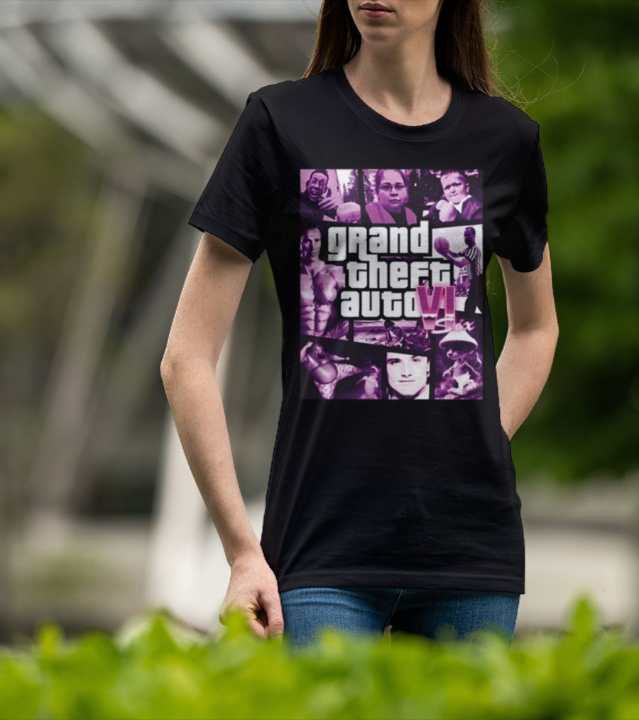 Grand Theft Auto VI Six Galleryno8 Purple Collage T-Shirt