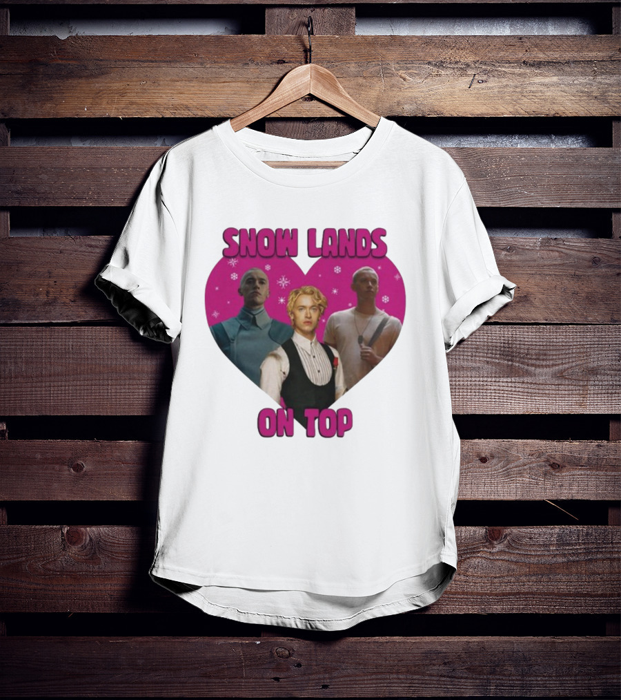 Snow Lands On Top Heart Pink Background Snowflakes T-Shirt