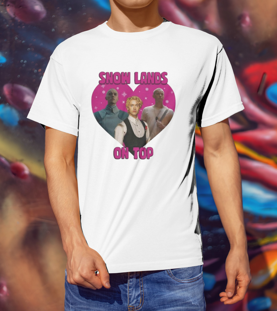 Snow Lands On Top Heart Pink Background Snowflakes T-Shirt