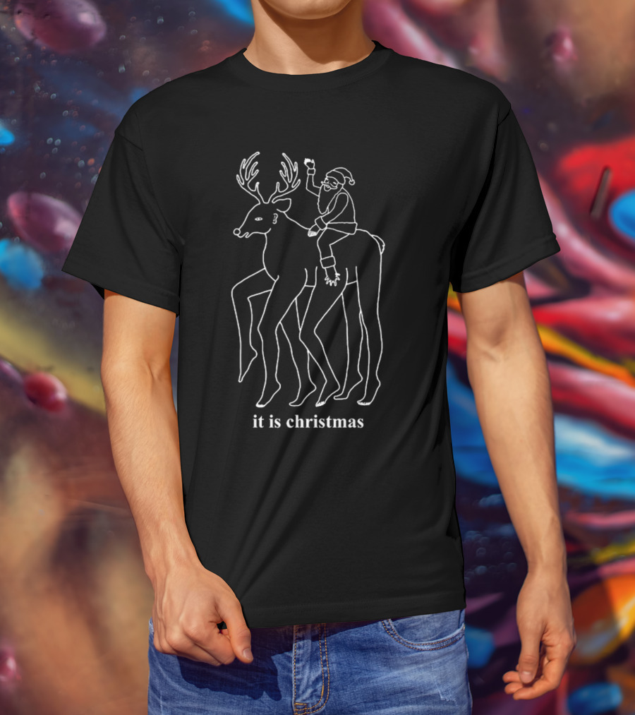 Picturesthatigoneanddone It Is Christmas Santa And Reindeer Line T-Shirt
