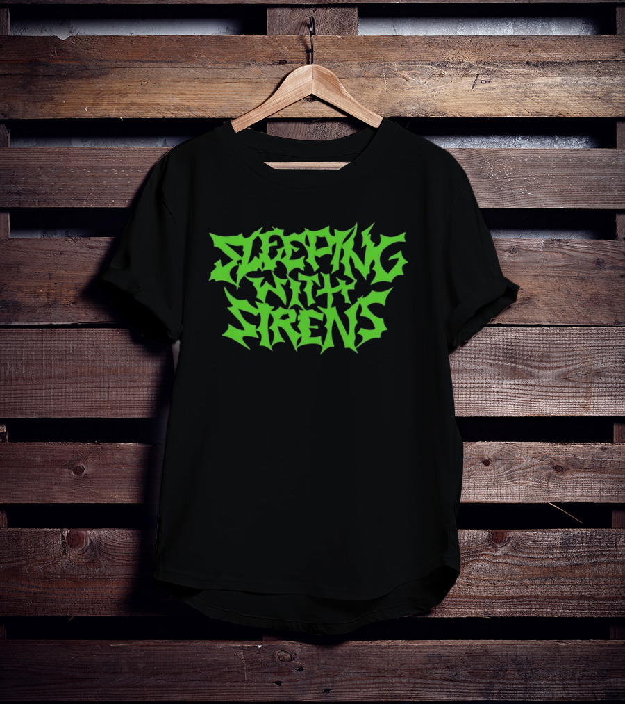 Sleeping With Sirens Spiky Neon Green Text T-Shirt