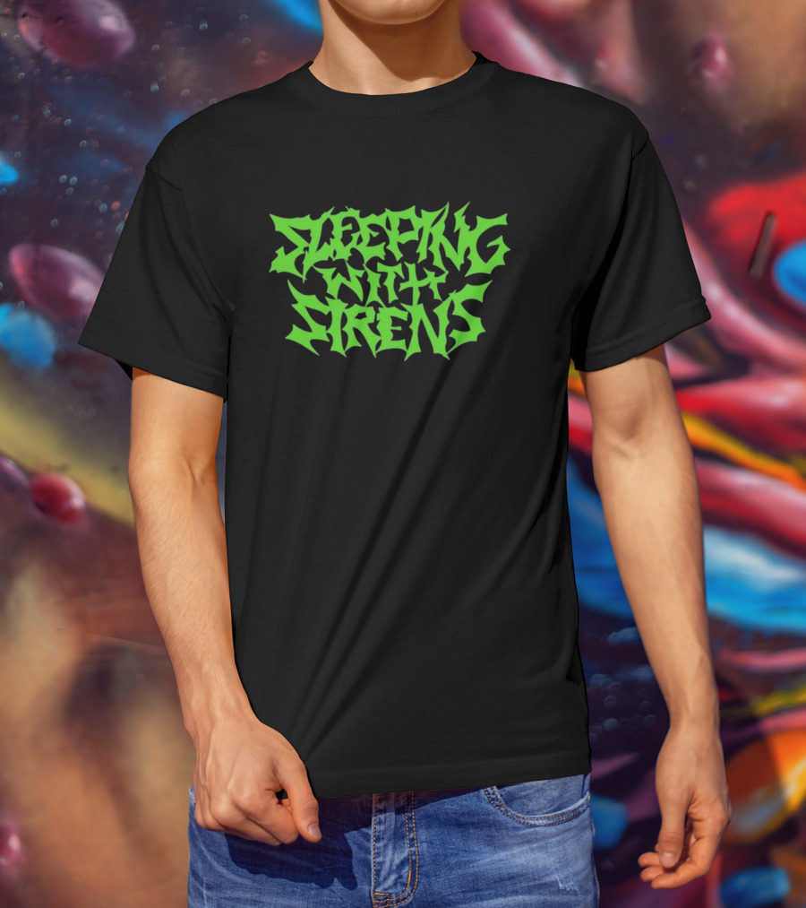 Sleeping With Sirens Spiky Neon Green Text T-Shirt
