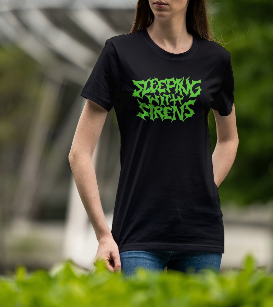 Sleeping With Sirens Spiky Neon Green Text T-Shirt