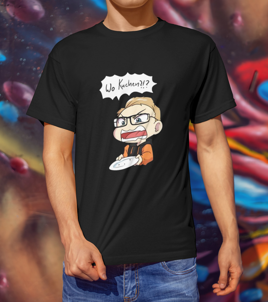Wo Kuchen?? Comic Character Holding Empty Plate T-Shirt