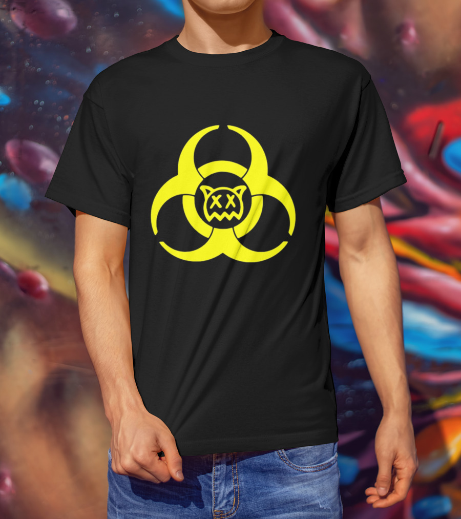 Ren Biohazard Symbol With X-Eyed Cat Face T-Shirt