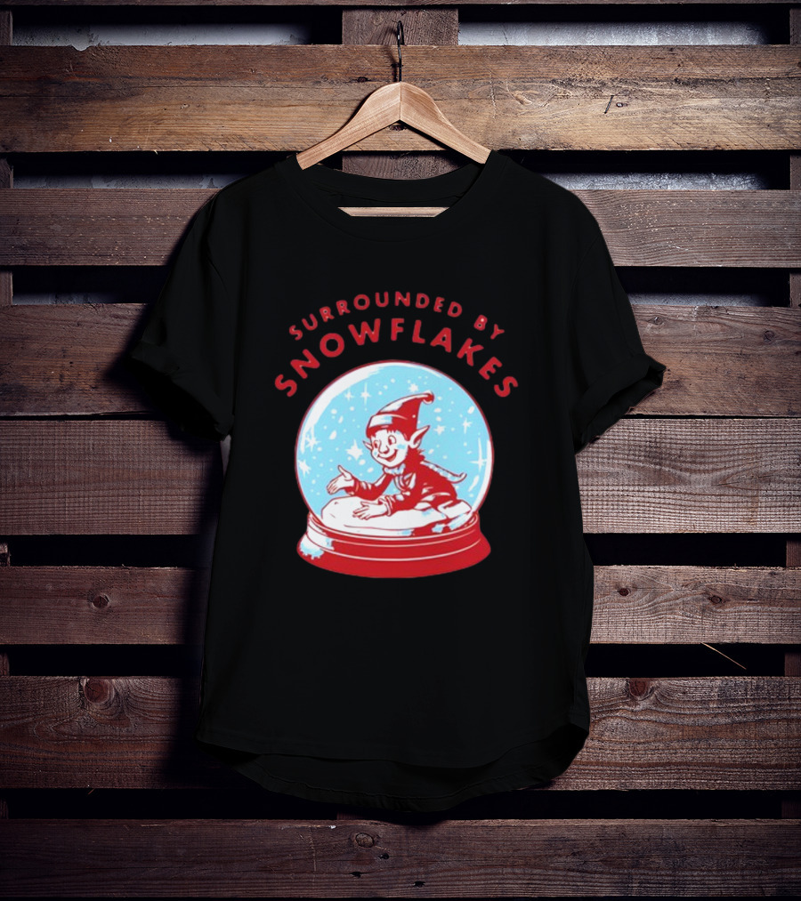 Surrounded By Snowflakes Elf Inside Snow Globe Winter Scene T-Shirt