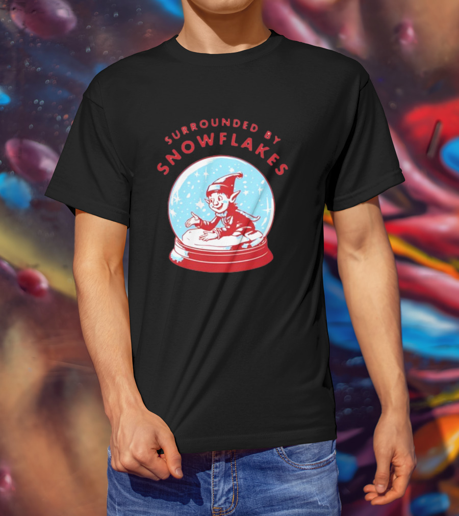 Surrounded By Snowflakes Elf Inside Snow Globe Winter Scene T-Shirt