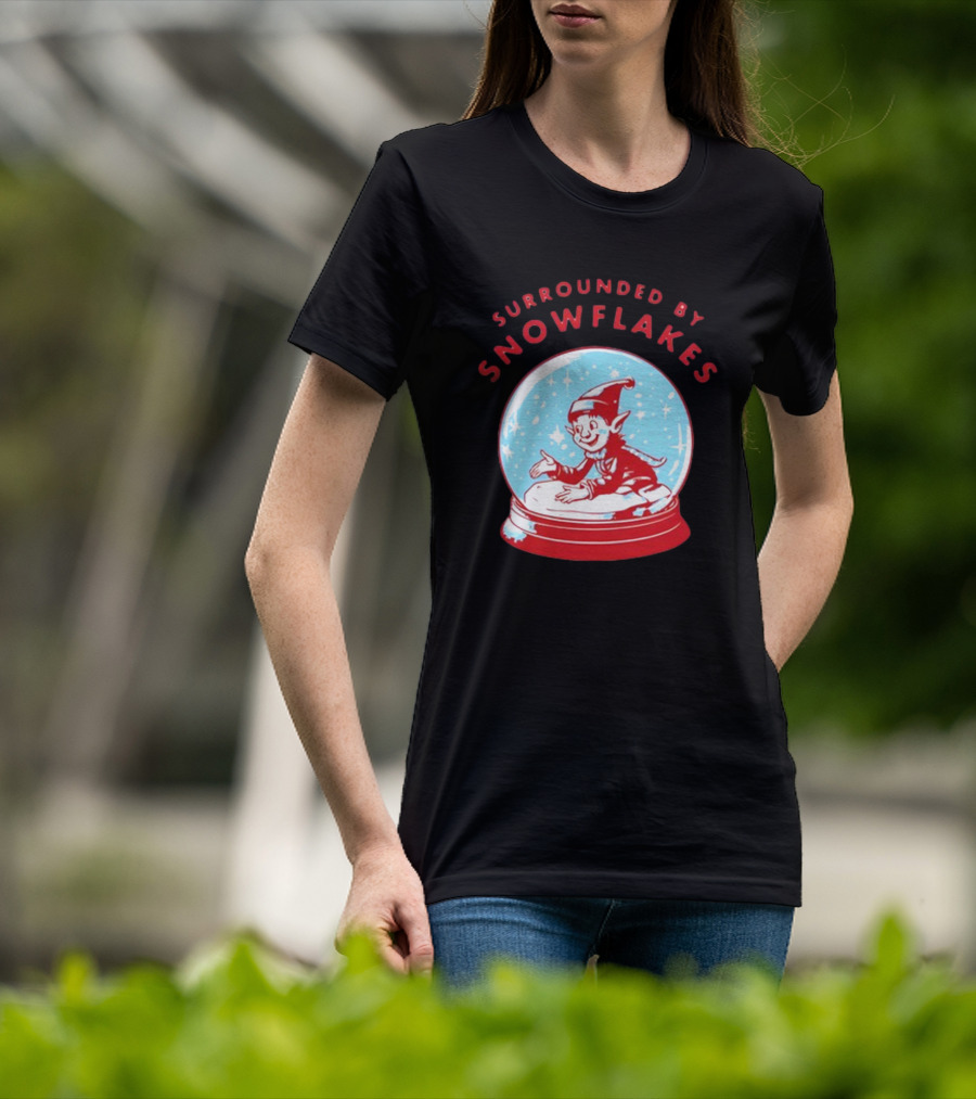 Surrounded By Snowflakes Elf Inside Snow Globe Winter Scene T-Shirt