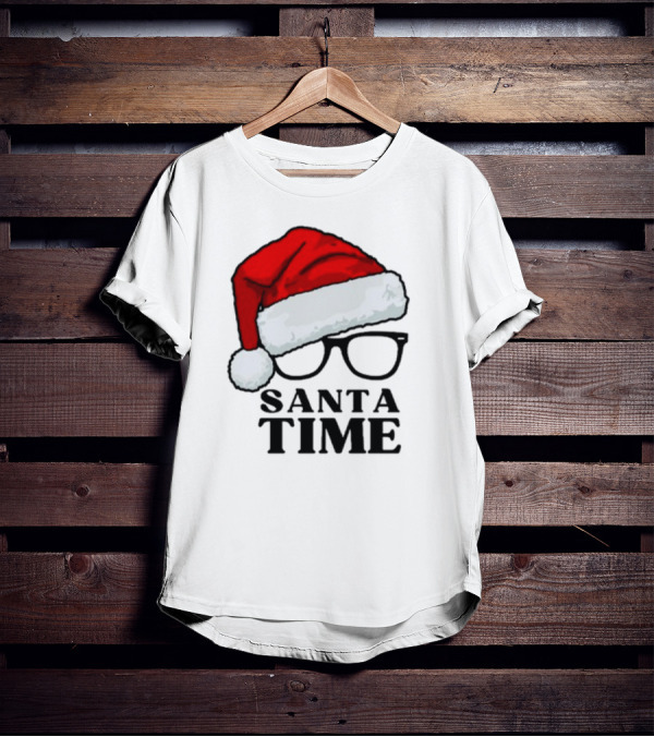 Santa Time With Santa Hat And Glasses T-Shirt