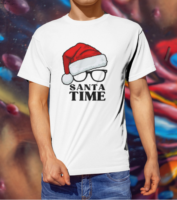 Santa Time With Santa Hat And Glasses T-Shirt