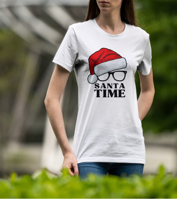 Santa Time With Santa Hat And Glasses T-Shirt