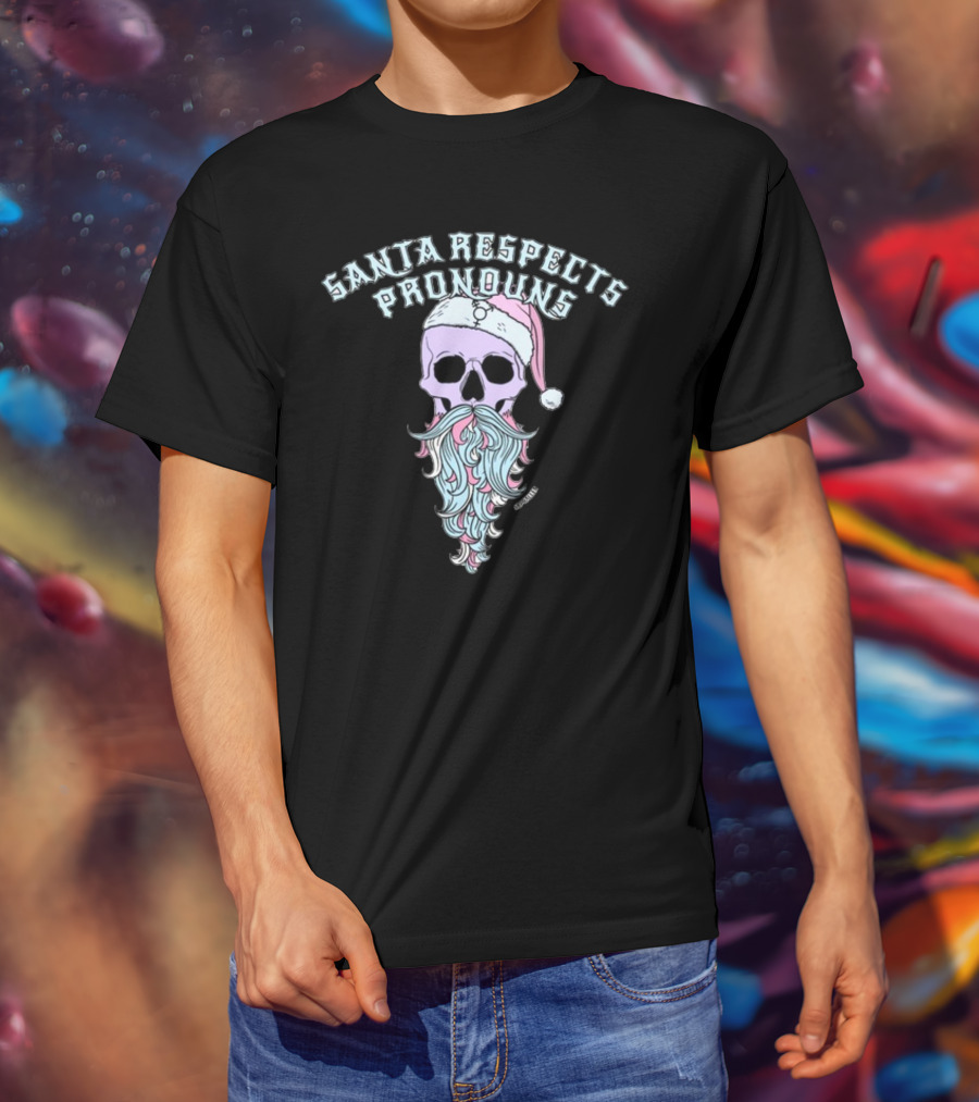 Santa Respects Pronouns Pastel Skull By Abprallenuk T-Shirt