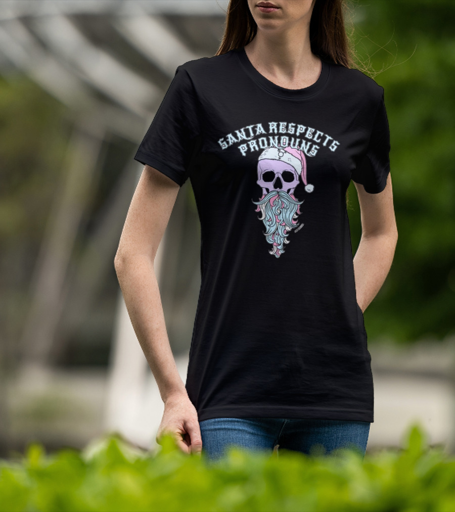 Santa Respects Pronouns Pastel Skull By Abprallenuk T-Shirt