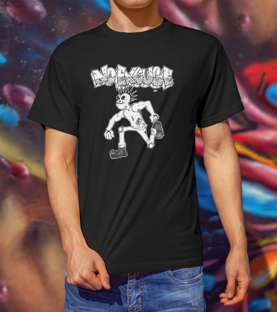No Excuse Punk Skeleton In Graffiti T-Shirt