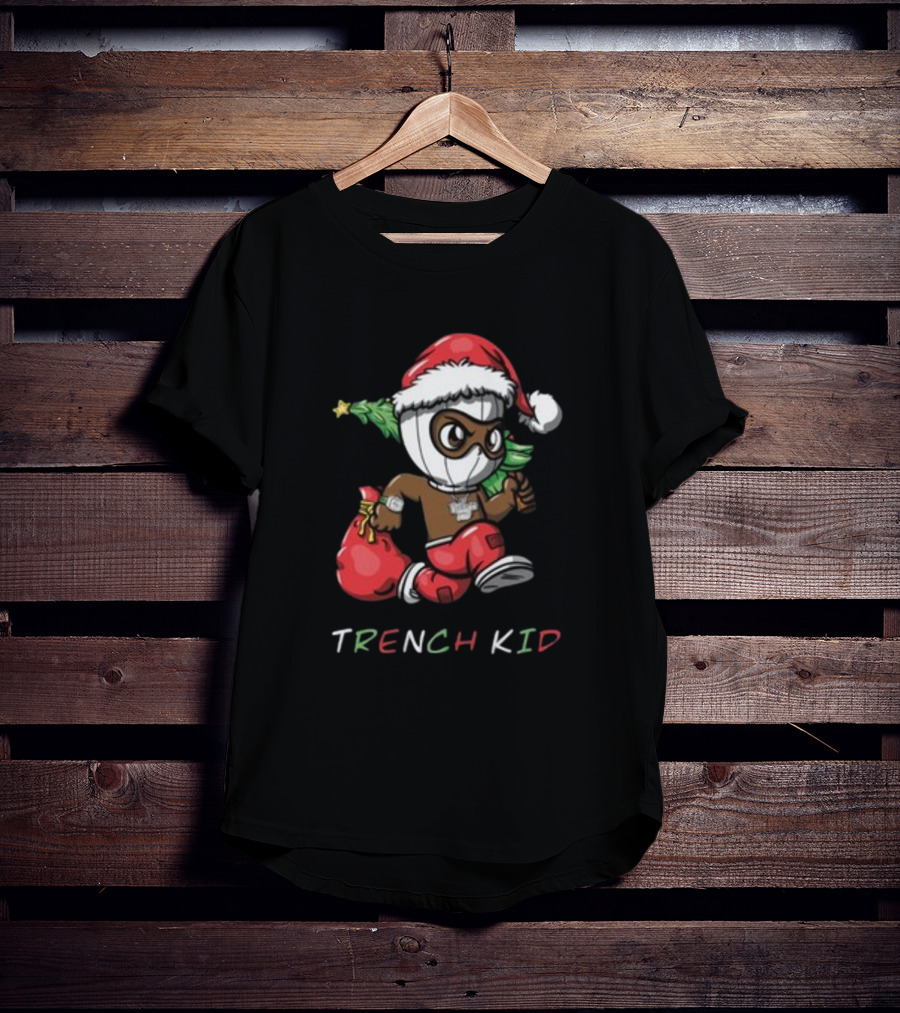 Exclusive Lil Tjay Trench Kid Christmas Santa Costume Running Tree T-Shirt