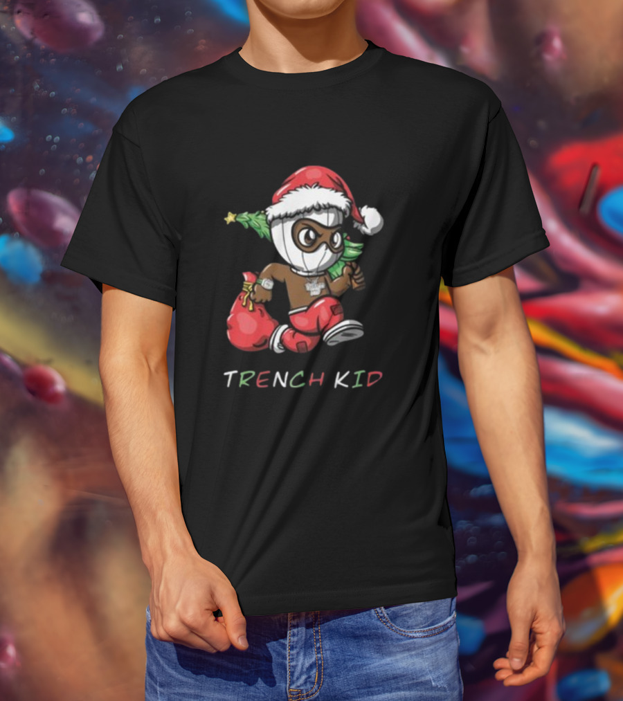 Exclusive Lil Tjay Trench Kid Christmas Santa Costume Running Tree T-Shirt