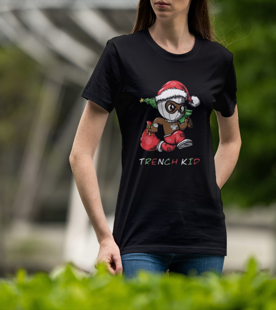 Exclusive Lil Tjay Trench Kid Christmas Santa Costume Running Tree T-Shirt