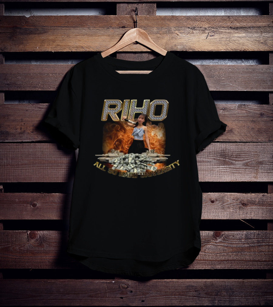 RIHO 941Zeke Ball So Hard University Dollar Bills Fire Background T-Shirt