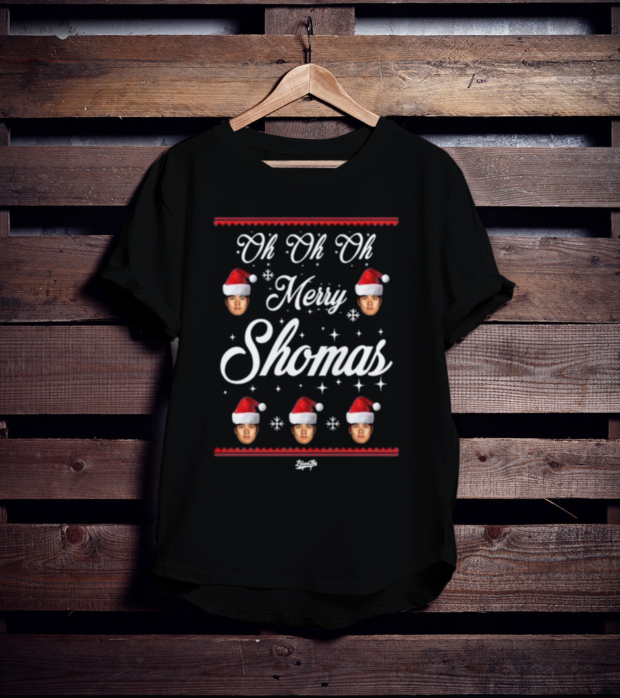 Oh Oh Oh Merry Shomas Faces With Santa Hats T-Shirt