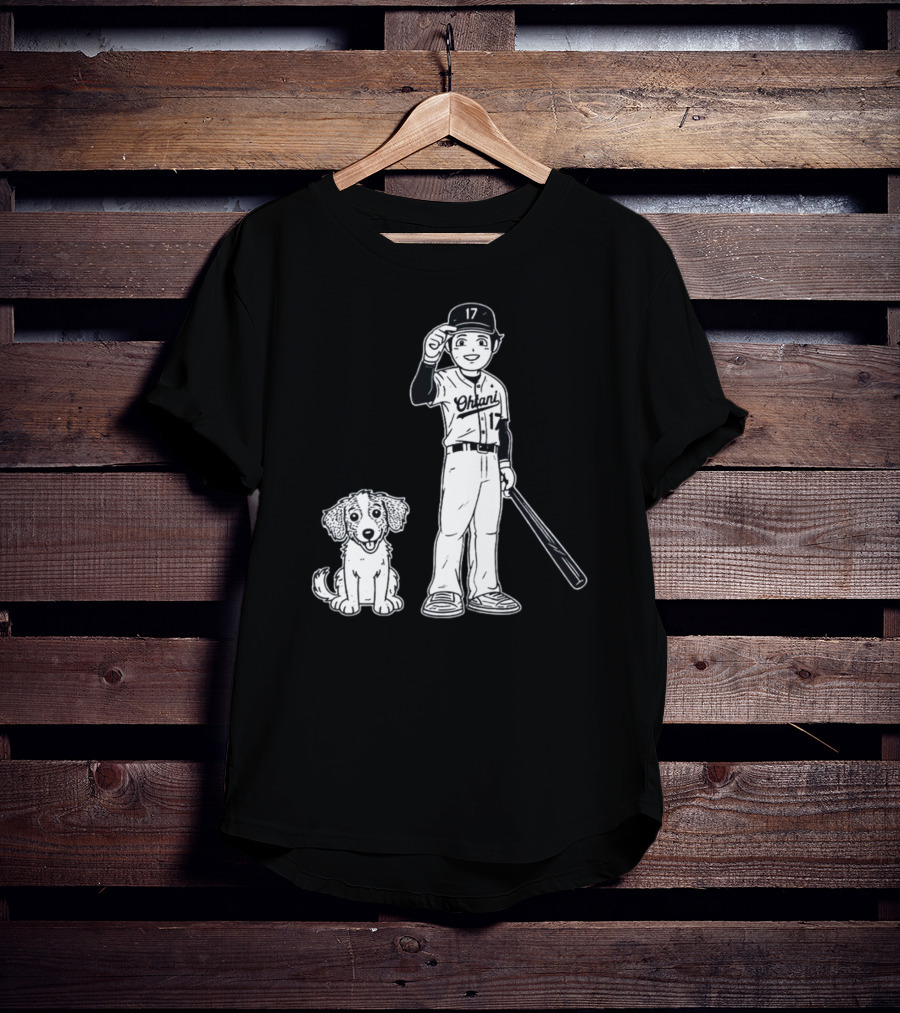 Rotowear Shohei Ohtani 17 Baseball And Dog T-Shirt