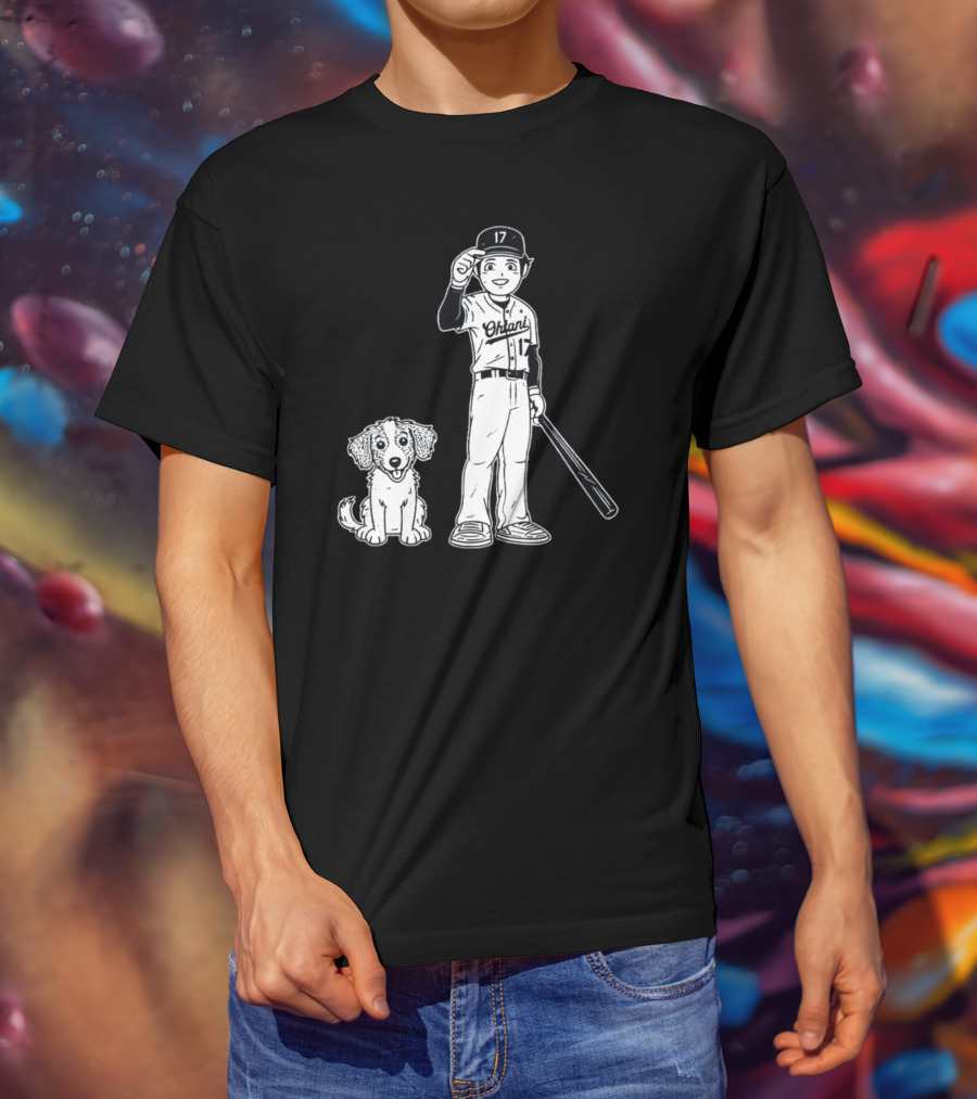 Rotowear Shohei Ohtani 17 Baseball And Dog T-Shirt
