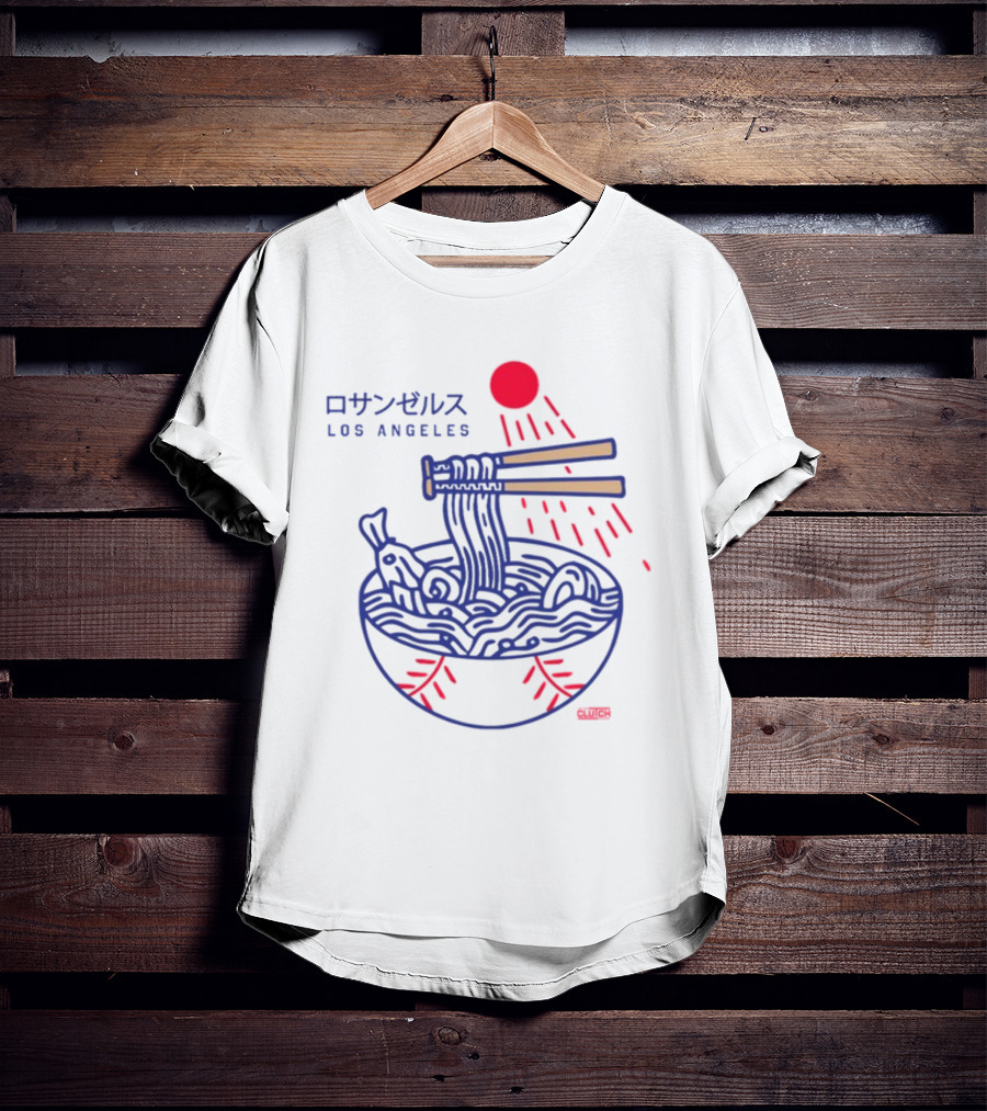 Los Angeles Ramen Bowl With Chopsticks Under Red Sun - Intheclutch Chavez T-Shirt