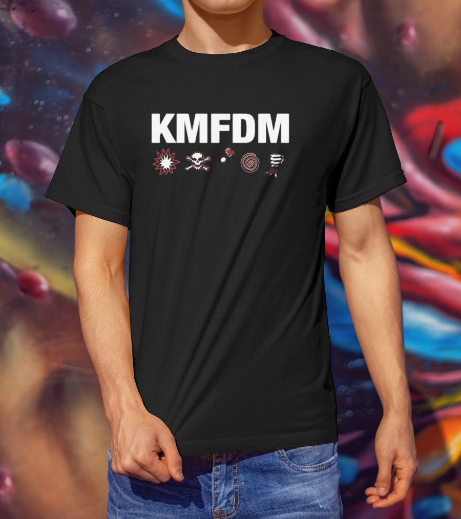 KMFDM Symbols Skull Bomb Spiral Tornado Icons T-Shirt
