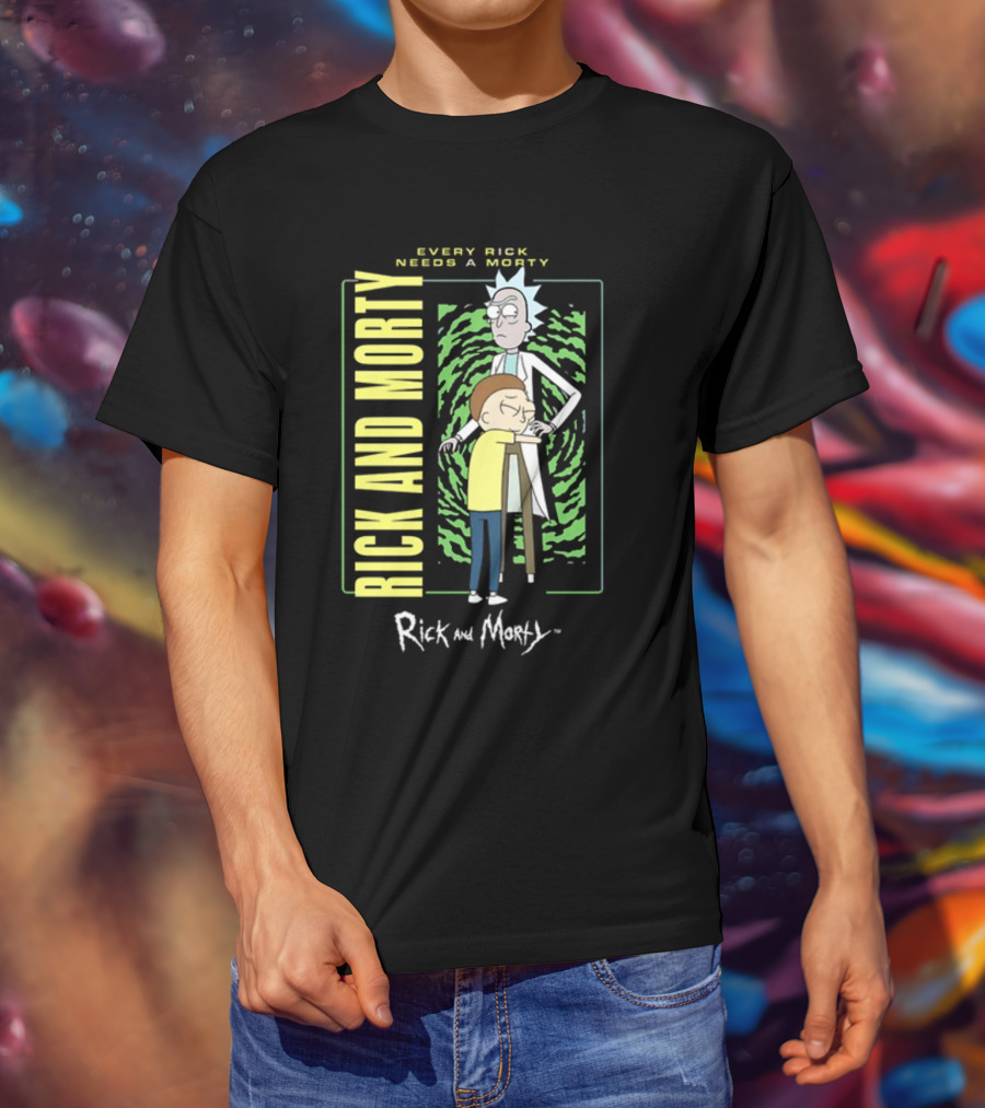 Every Rick Needs A Morty Rick And Morty Portal Green Background Duo T-Shirt