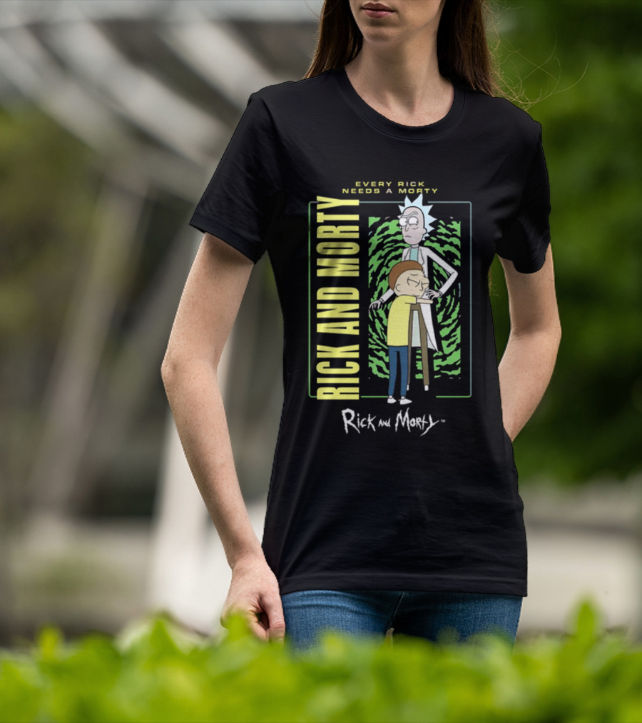 Every Rick Needs A Morty Rick And Morty Portal Green Background Duo T-Shirt