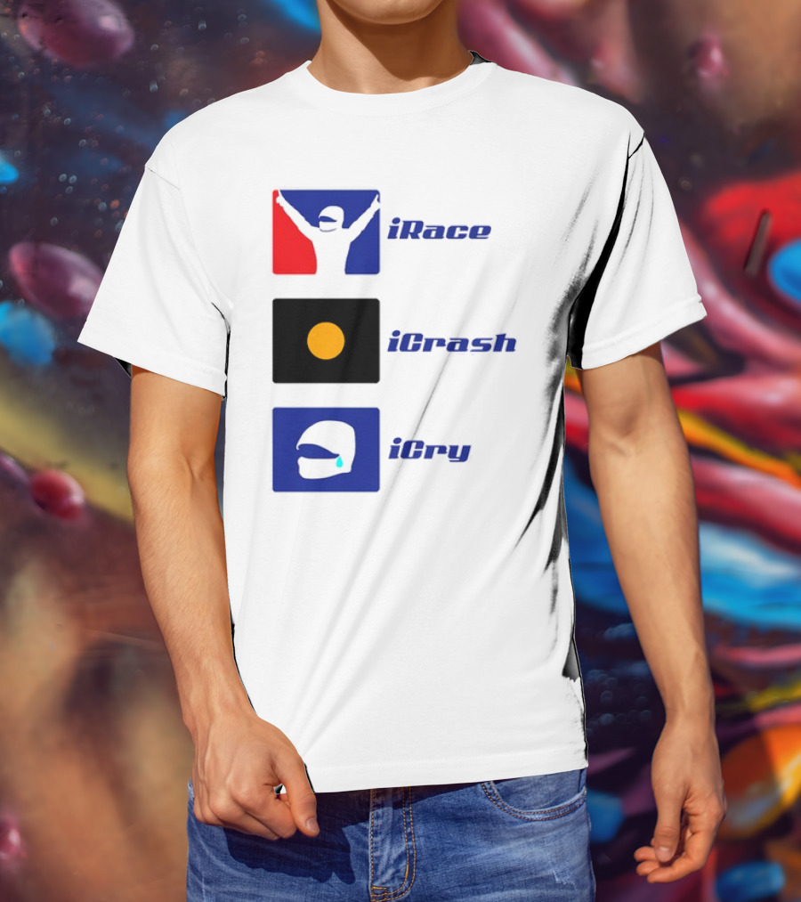 Basic Ollie IRace ICrash ICry Racing Icons And Emojis T-Shirt
