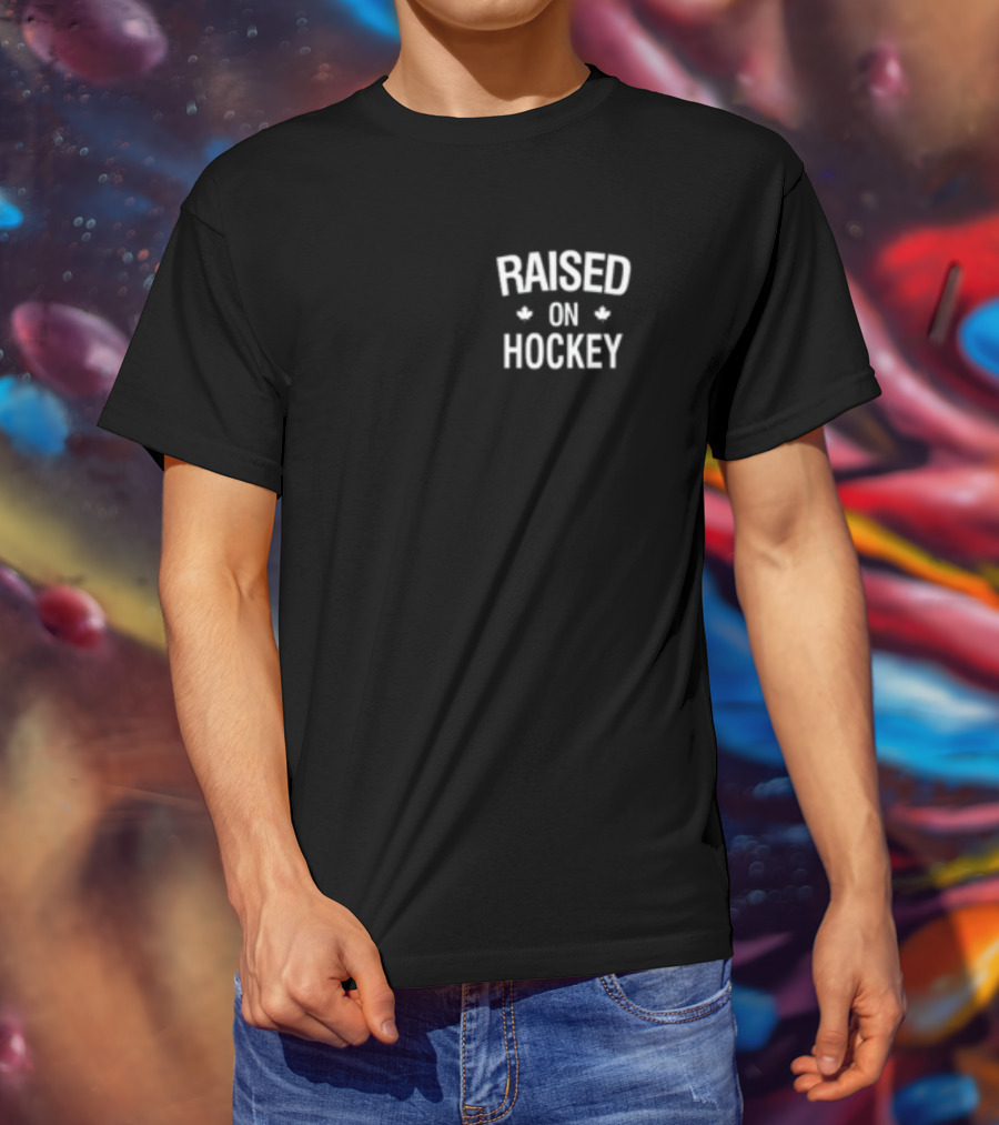 Raised On Hockey With Maple Leaf Icons T-Shirt