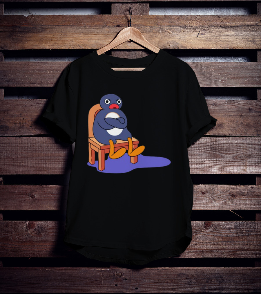 Everything Is Dumb And I Wanna Go Home Grumpy Penguin Sitting On Chair T-Shirt