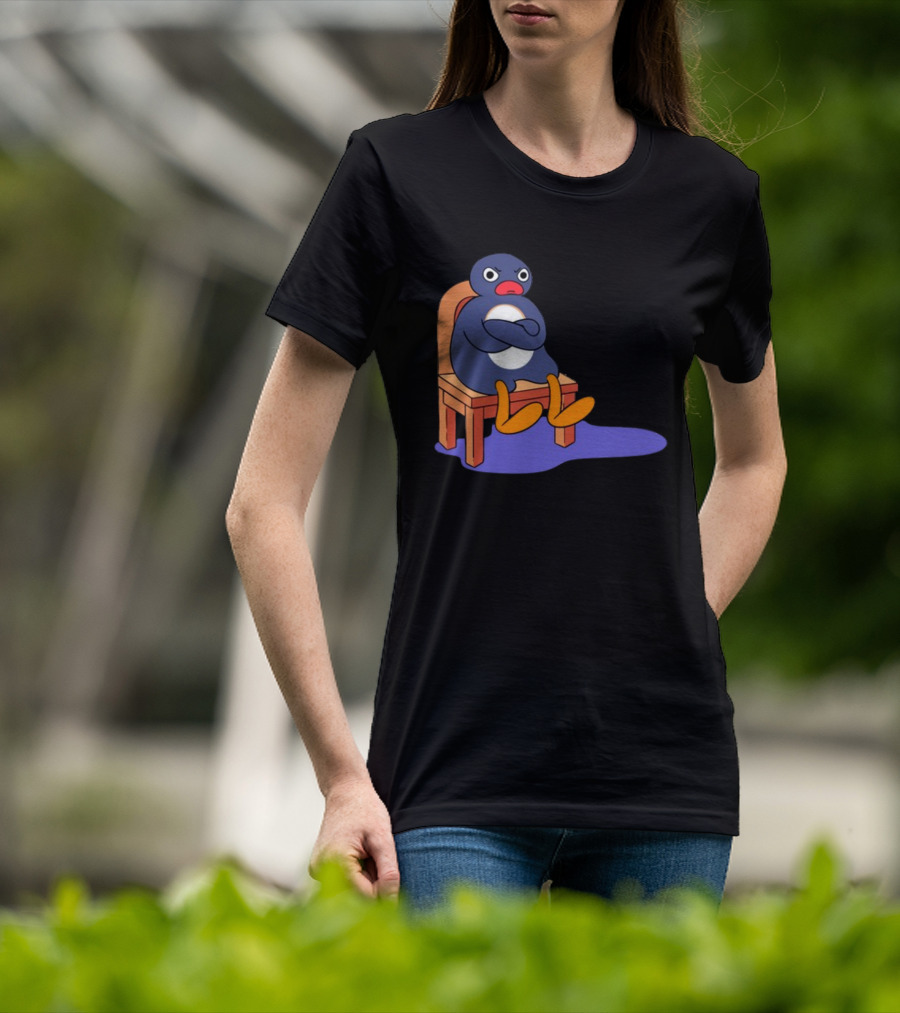Everything Is Dumb And I Wanna Go Home Grumpy Penguin Sitting On Chair T-Shirt