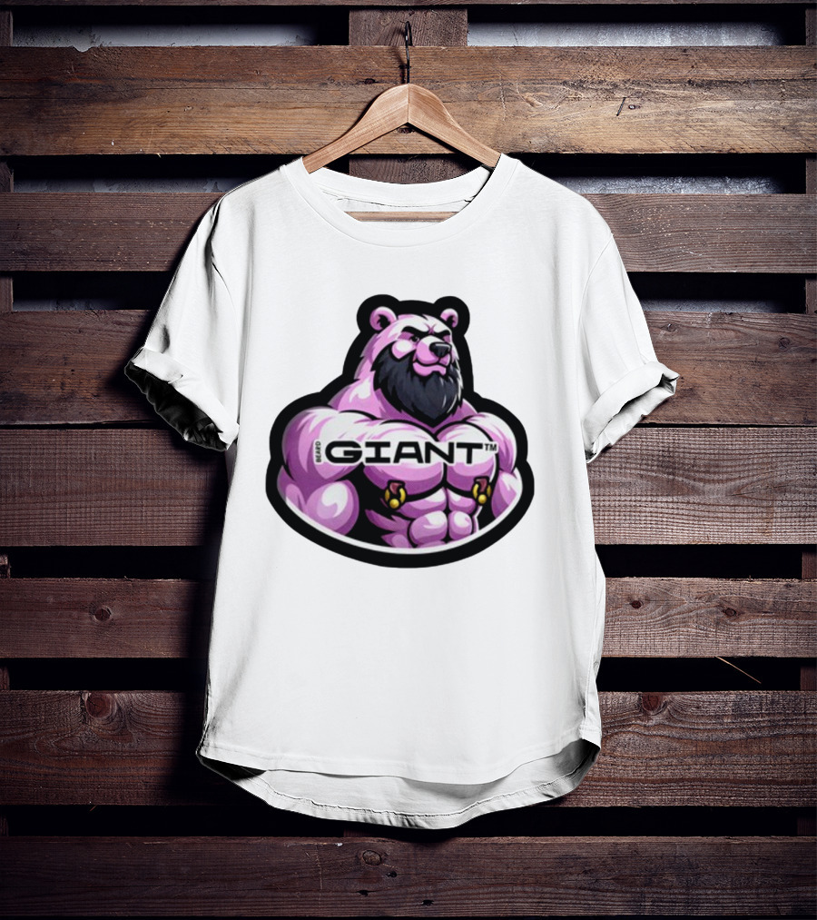 Giant Beard Bear Muscle Pink T-Shirt