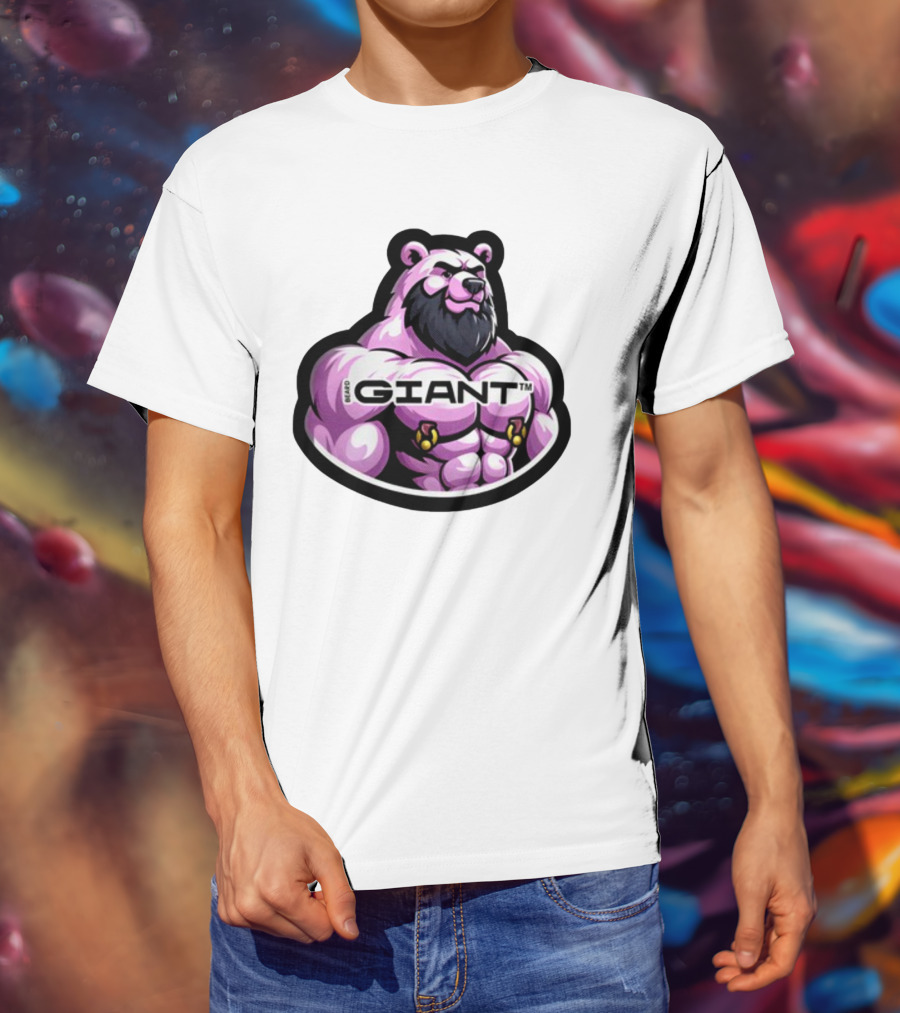 Giant Beard Bear Muscle Pink T-Shirt
