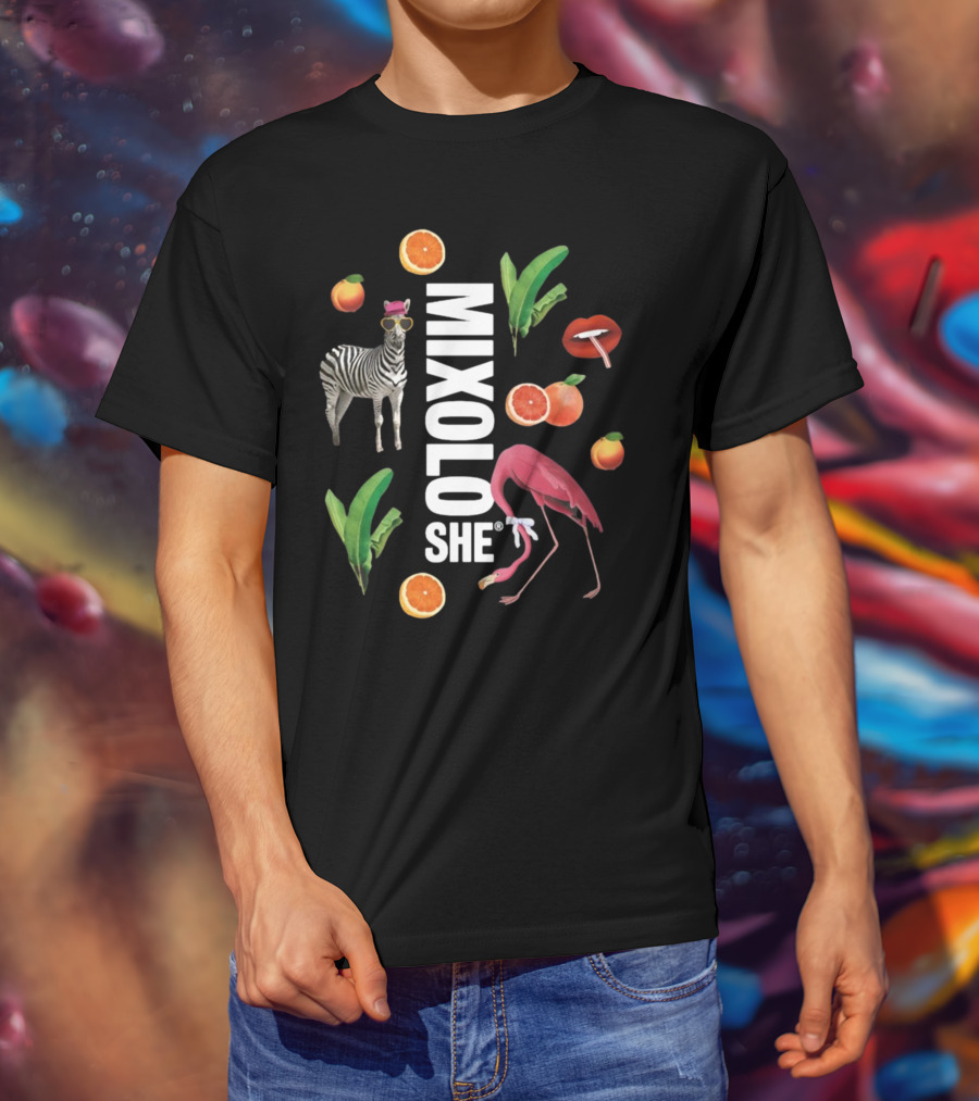 Mixoloshe Zebra Flamingo Lips With Fruits And Leaves T-Shirt