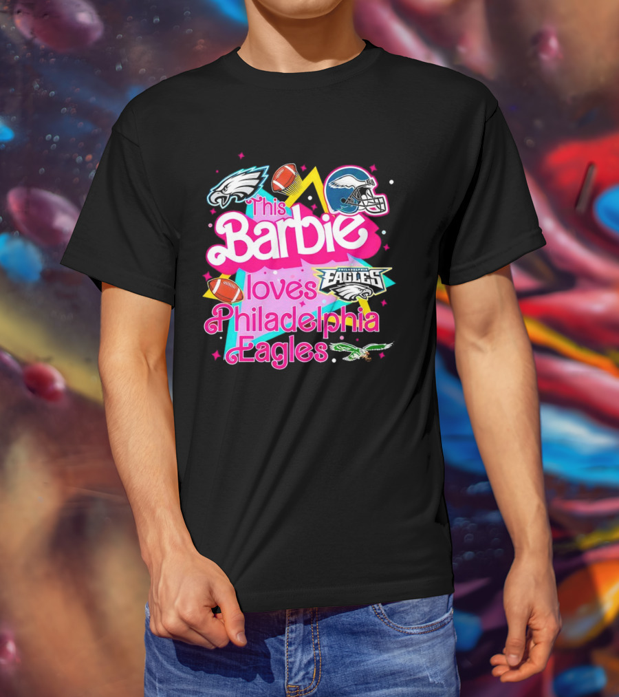 This Barbie Loves Philadelphia Eagles With Logos And Footballs T-Shirt